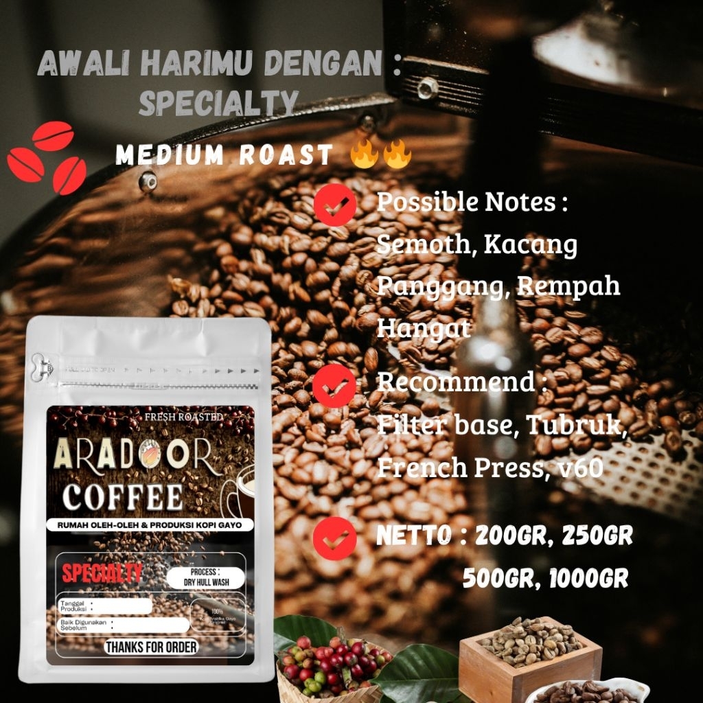 

Kopi Specialty Arabica Gayo Aceh Coffee Roasted Bean/Powder AraDoor Coffee 100%Arabica Aceh Gayo
