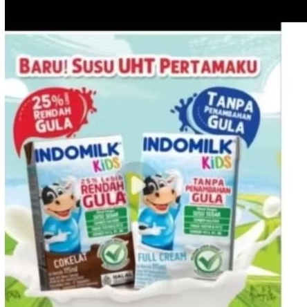 

Indomilk Kids Susu UHT 115mlx40pcs fullcream Tanpa gula dan coklat rendah gula expired april 2026 Ready siap kirim