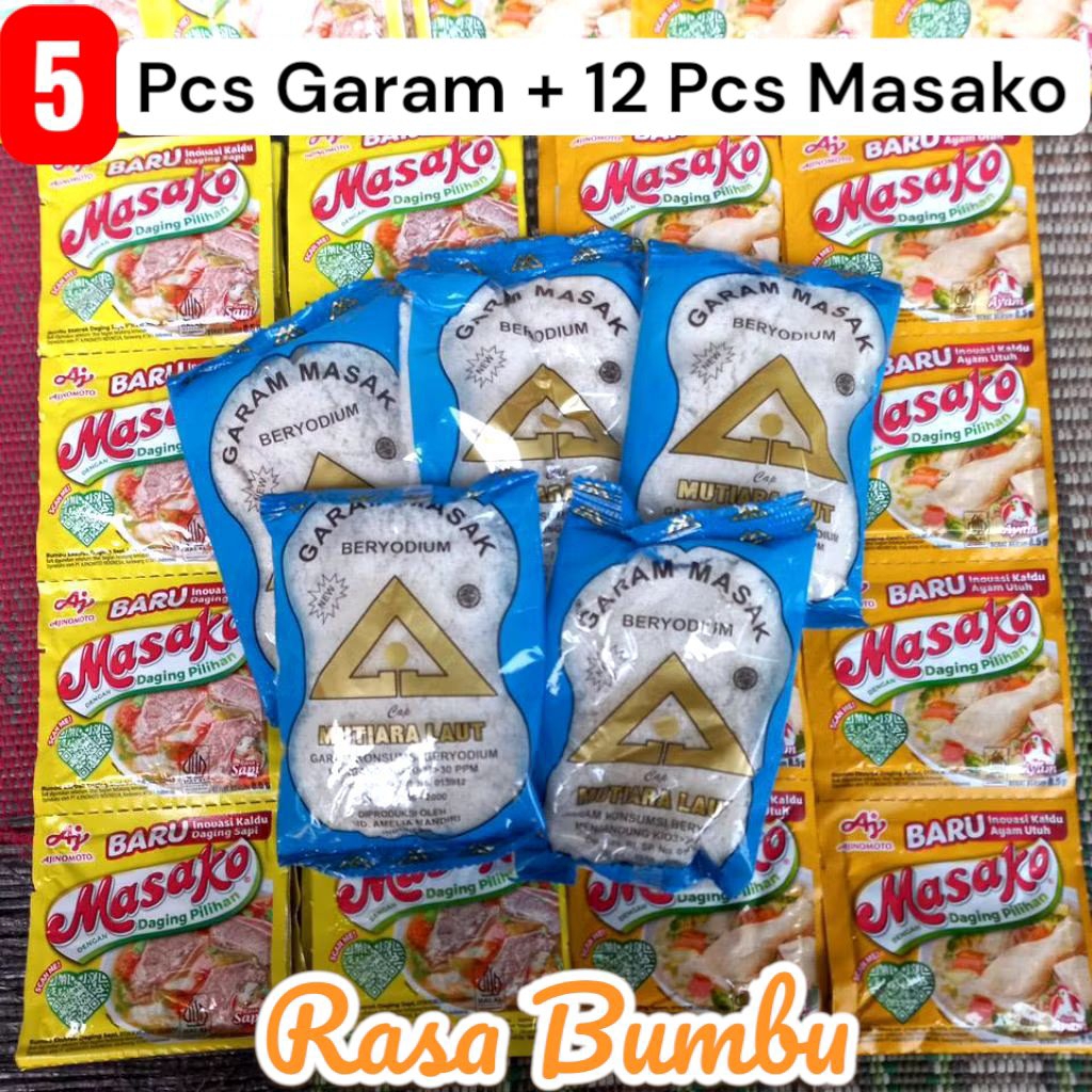 

5 Pcs Garam masak beryodium cap segiti mas teknologi modern + Masako 12 Pcs daging pilihan bumbu rasa baru sapi ayam