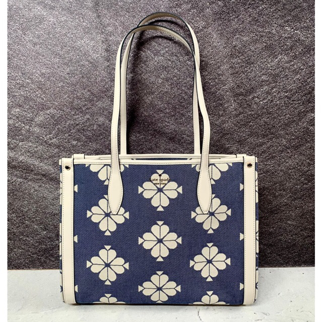 Tas Branded Kate Spade Market Tote Spaced Spade Flower Blue White Jacquard