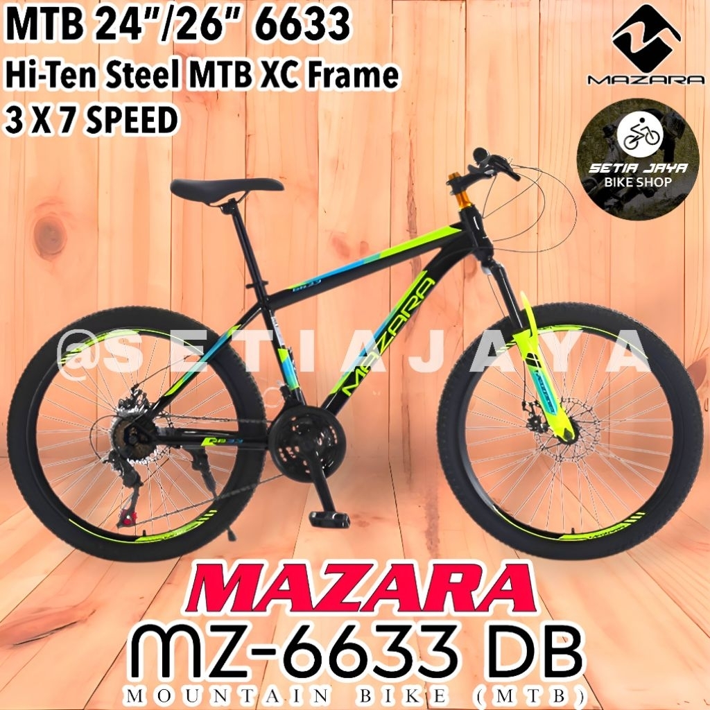 Sepeda Gunung MTB 24 & 26 Inch MAZARA MZ-6633 DB Frame Steel, 3x7 Speed, Rem Cakram, Mountain Bike N