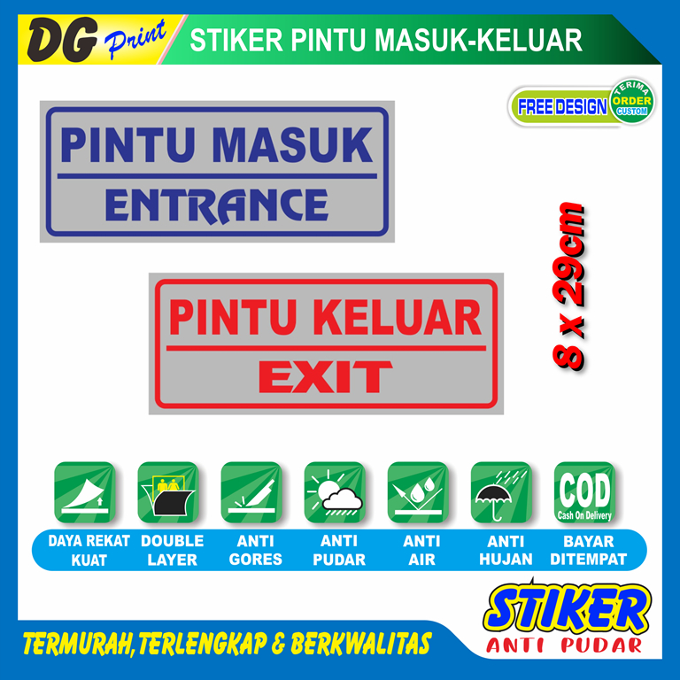 Stiker anti pudar pintu masuk keluar entrance exit sticker pintu kantor toko kamar rumah dll