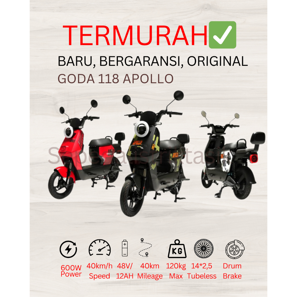 SEPEDA LISTRIK GODA 118 APOLLO - ORIGINAL - GARANSI RESMI - SEPEDA LISTRIK MURAH PHS