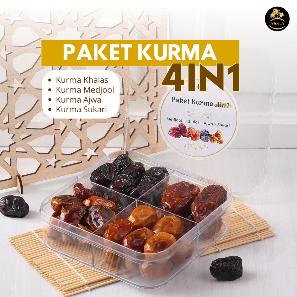

PAKET KURMA 4in1 / PAKET EMPAT SEKAT KURMA / KURMA SUKARI KHALAS MEDJOOL AJWA ASLI