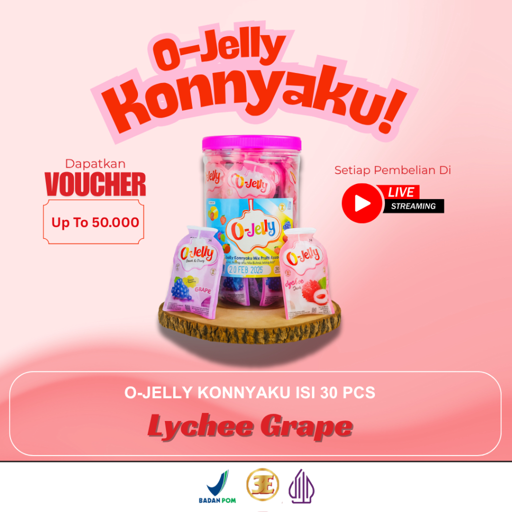 

O Jelly/Jeli/Ager Konnyaku Toples (Lychee Grape)/Isi 30 pcs (Harga satu toples)