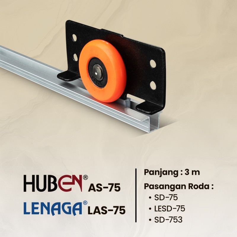 Rel dan Roda Pintu Sliding Huben AS-75 panjang 3 meter Roda Pintu SD-75 & SD-753 Terlaris