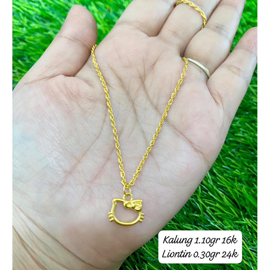 Kalung Emas Asli Korea 16k & Liontin Emas Asli Kitty 24K Hongkong 999.9