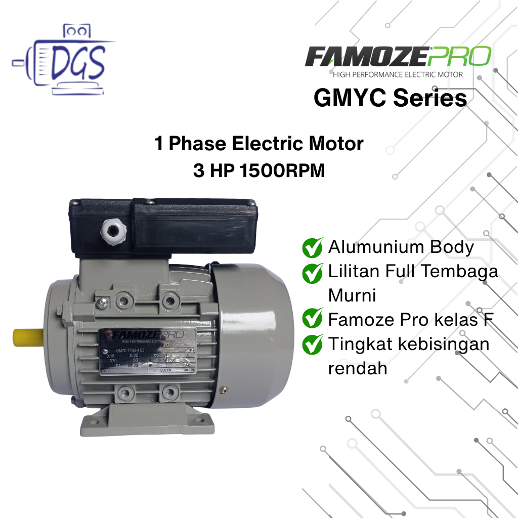Famoze Pro Dinamo 1 Phase 3 HP 1400 RPM GMYC Elektro Motor 3 PK
