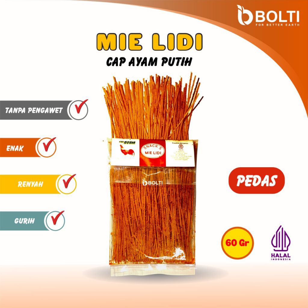 

Mie Lidi / Mi Lidi Pedas Cap Ayam Putih 60gr Cemilan Makanan ringan viral lidi lidian