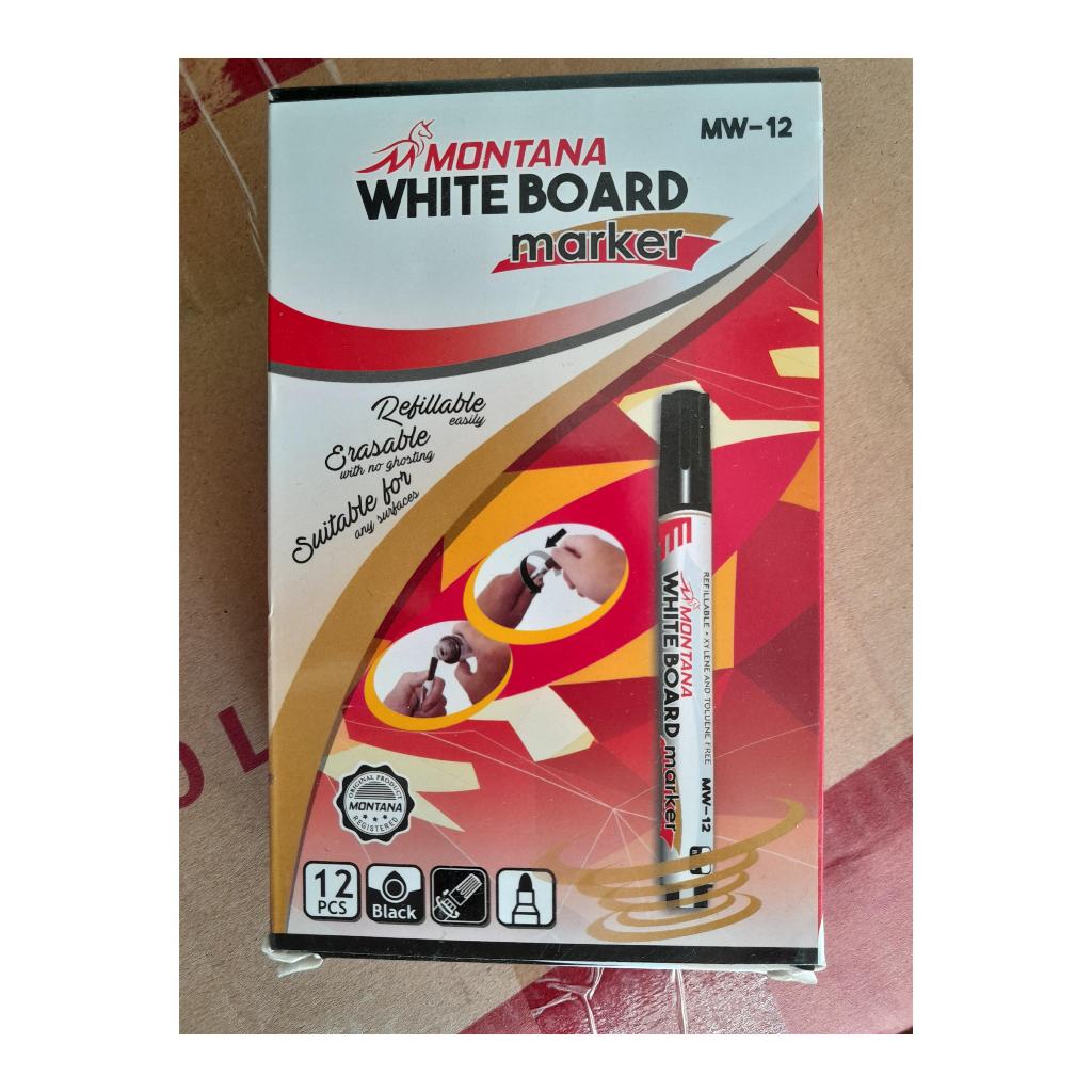 

1 Kotak Isi 12Pcs Spidol Hitam Montana White Board Maker Non Permanent