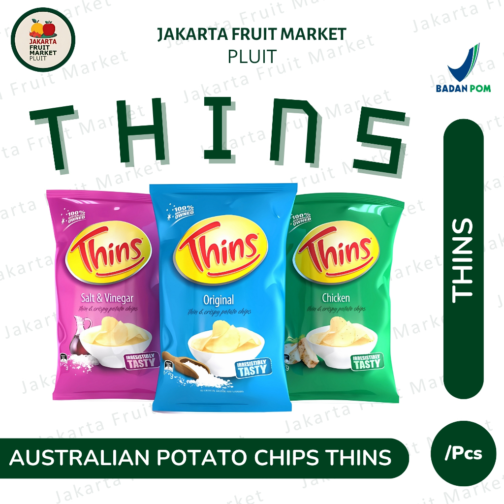 

Thins - Keripik Kentang Australia Thins Original Salt & Vinegar Sour Cream & Chives Light Tangy Cheese & Onion Chichken