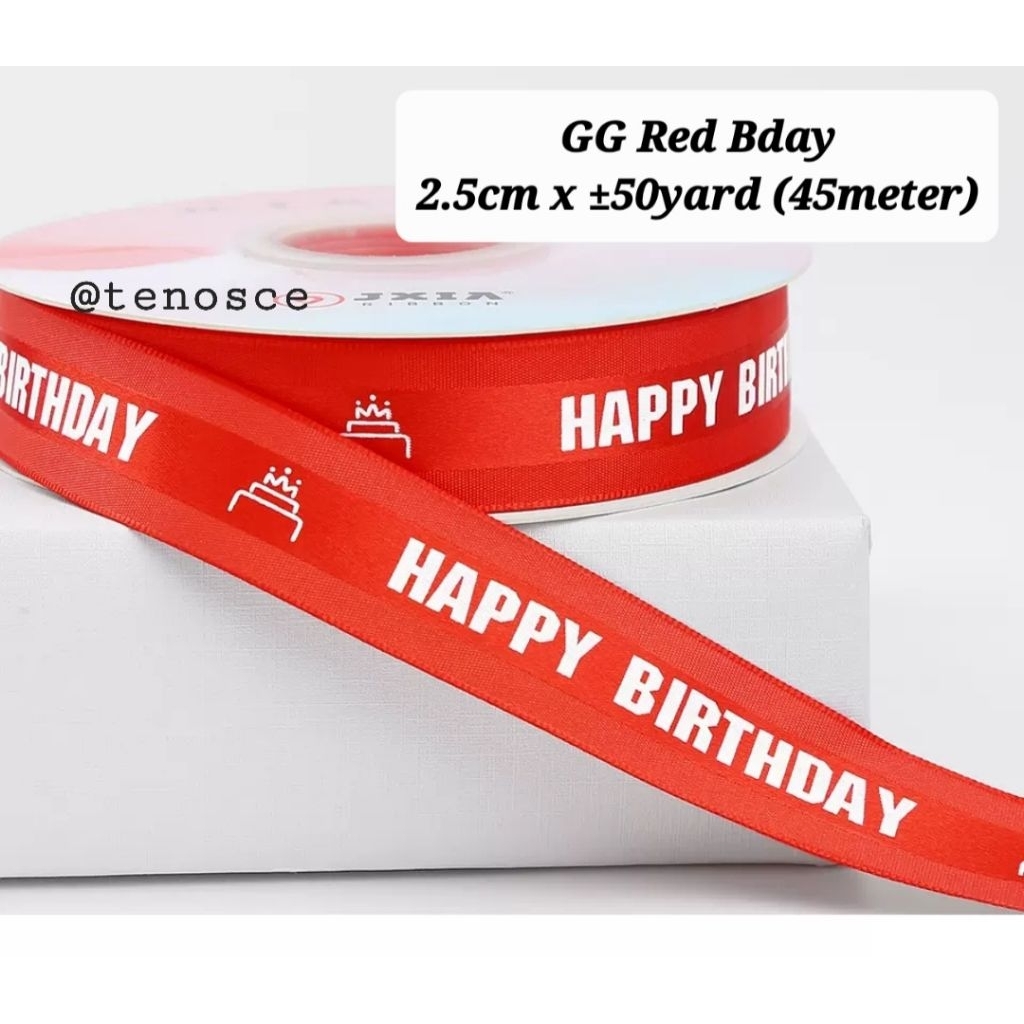 

45yard Pita Ultah Ribbon Roll Happy Birthday Anak Kids Ulang Tahun Perempuan HBD Laki Laki Hadiah Kado Parcel Hampers Merah Red Maroon Orang Tua
