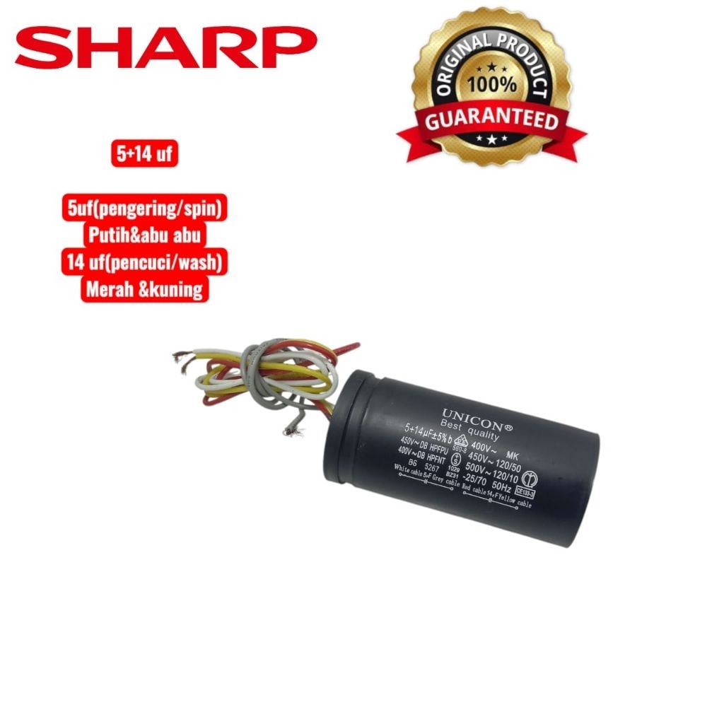 KAPASITOR MESIN CUCI 2 TABUNG SHARP 5+14UF