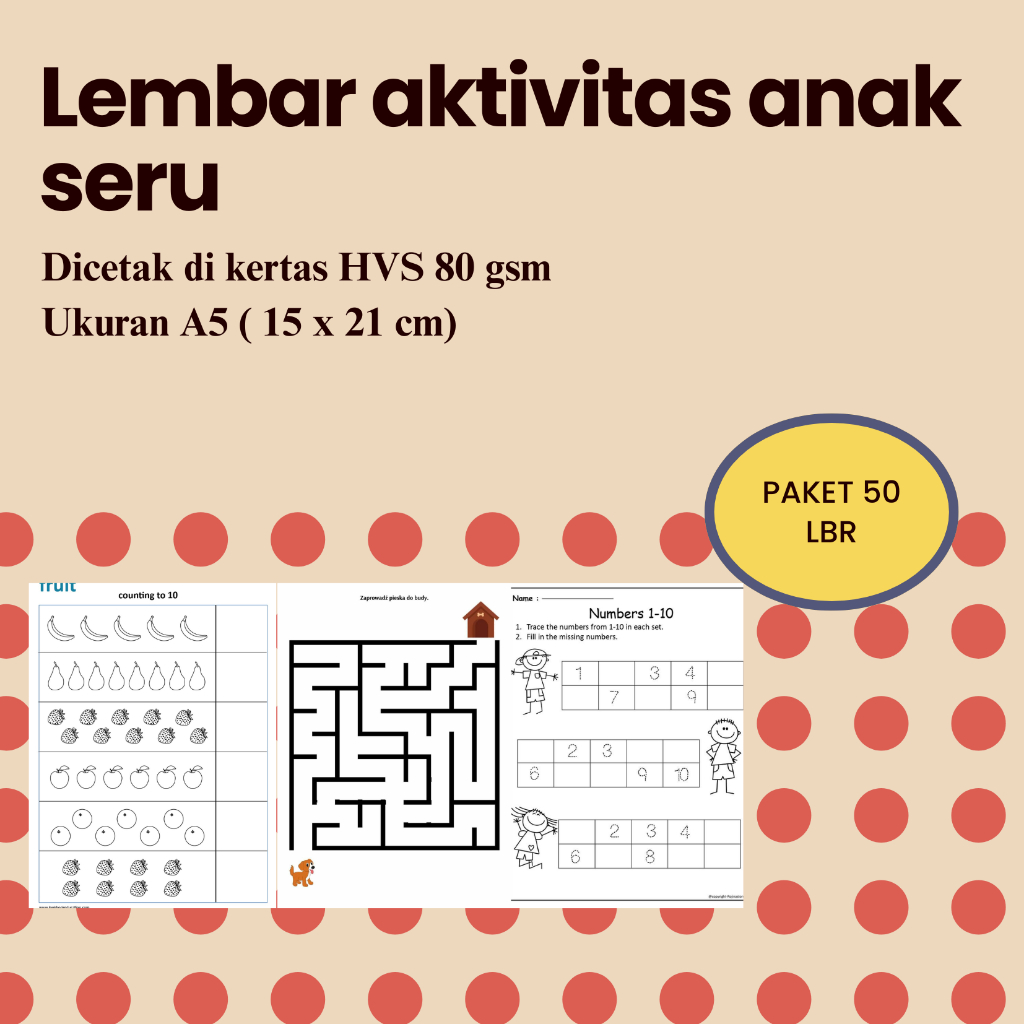 

50 lbr kertas lembar kerja aktivitas belajar anak PAUD