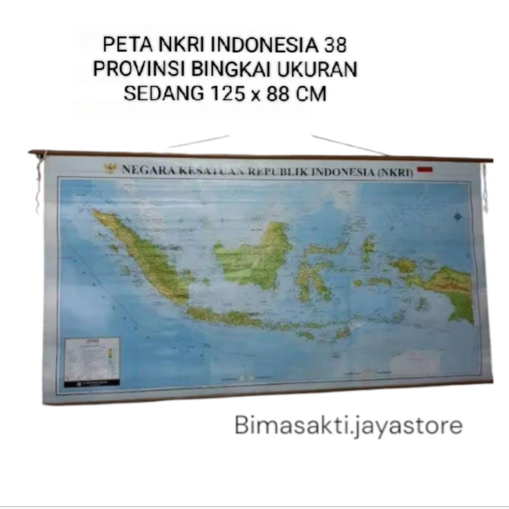 Peta NKRI Indonesia bingkai 38 provinsi terbaru ukuran sedang 125 x 88 cm