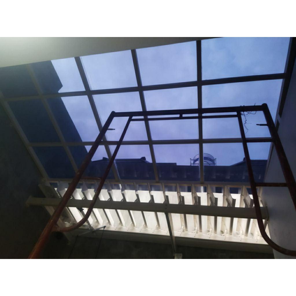 Canopy Mati Rangka Besi Galvanis 4x6 cm Tebal 1.2 mm + Atap Solarflat 3 mm + H Fiber Per m2