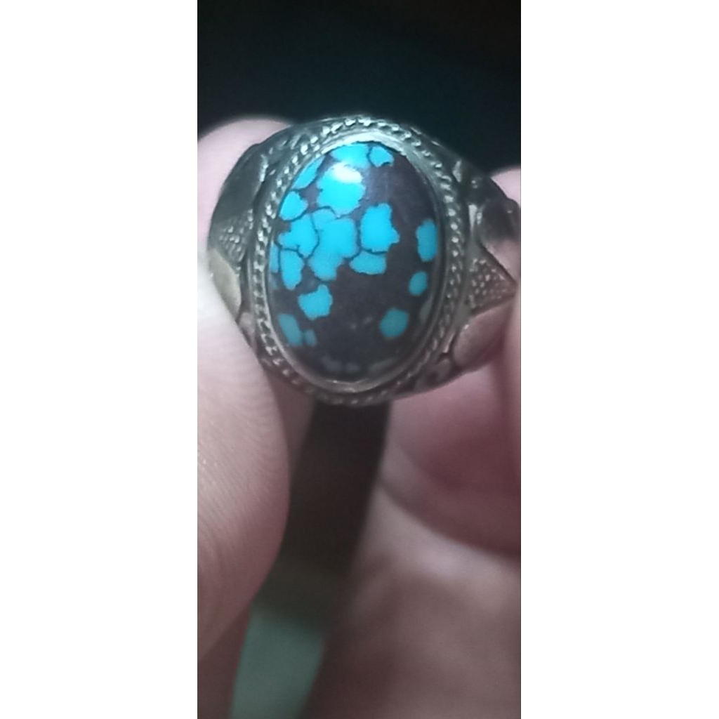 BATU AKIK PIRUS MESIR CEPLOK KURO RING PERAK HM UKIR