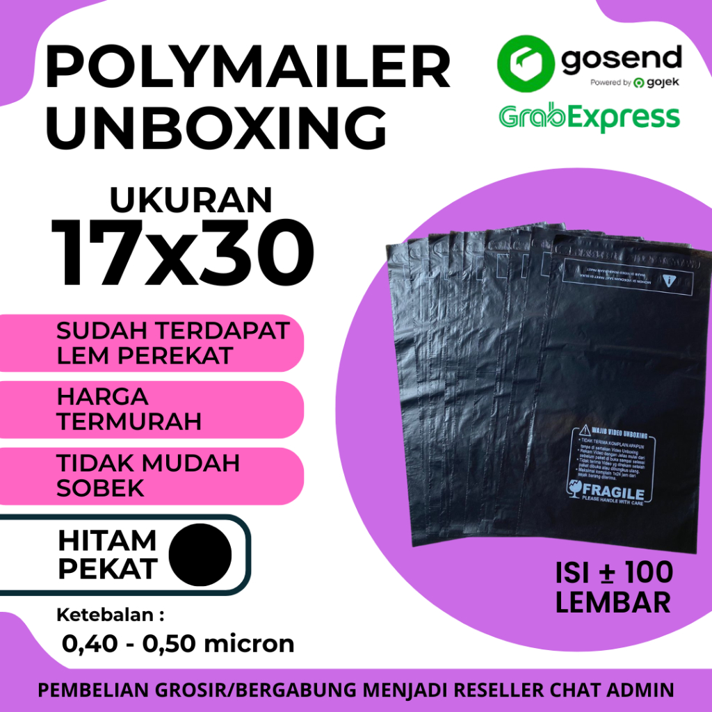 

Polymailer Unboxing Cetak Ukuran 17x30 isi 100 lembar – Plastik Packing Tebal, Praktis, Lem Kuat, Tidak Mudah Sobek