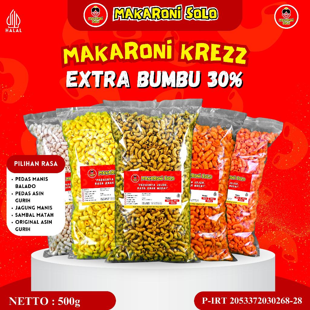 

1/2 BAL (500gr) MAKARONI BANTAT KRESS 5 VARIAN RASA JAGUNG MANIS, ASIN GURIH, PEDAS BALADO, SAMBAL MATAH, MAKARONI SOLO