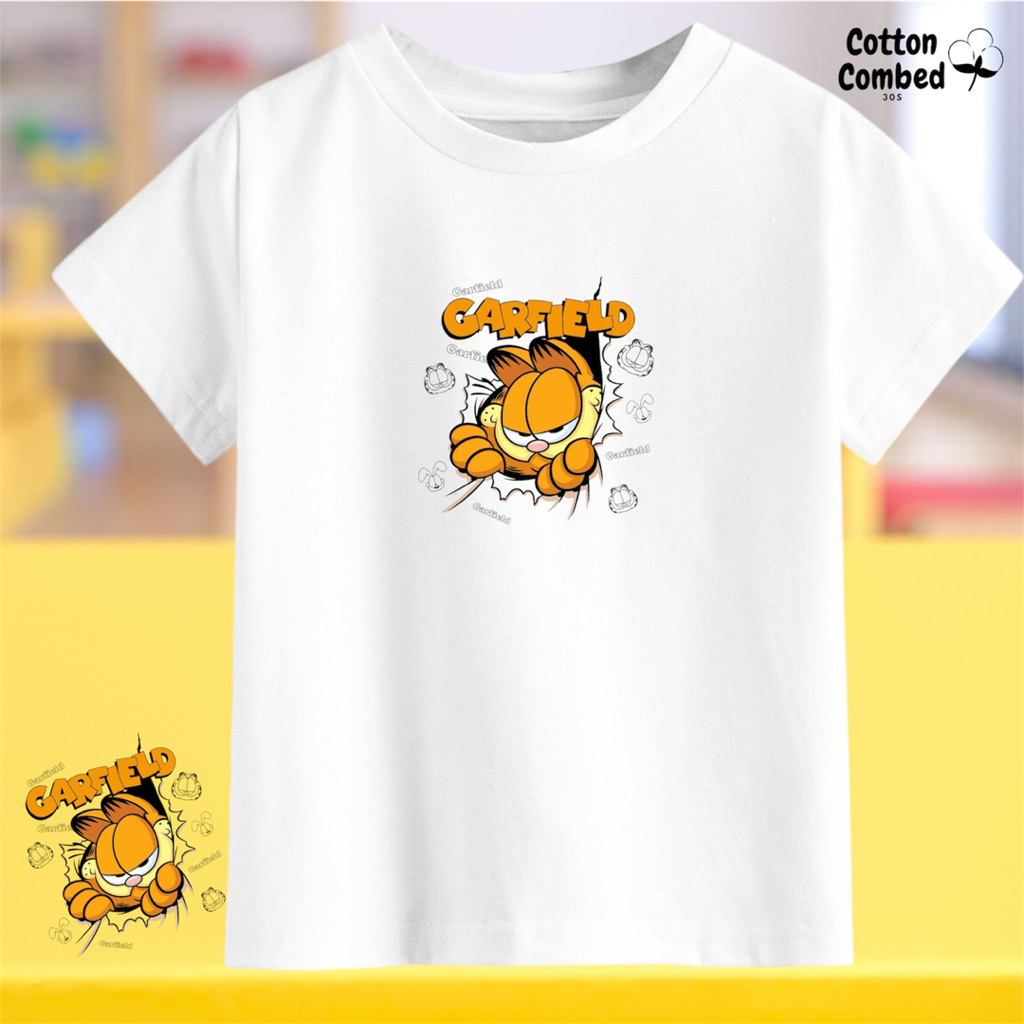 Kaos Anak Tangan Pendek Garfield Putih / Navy Blue / Kuning