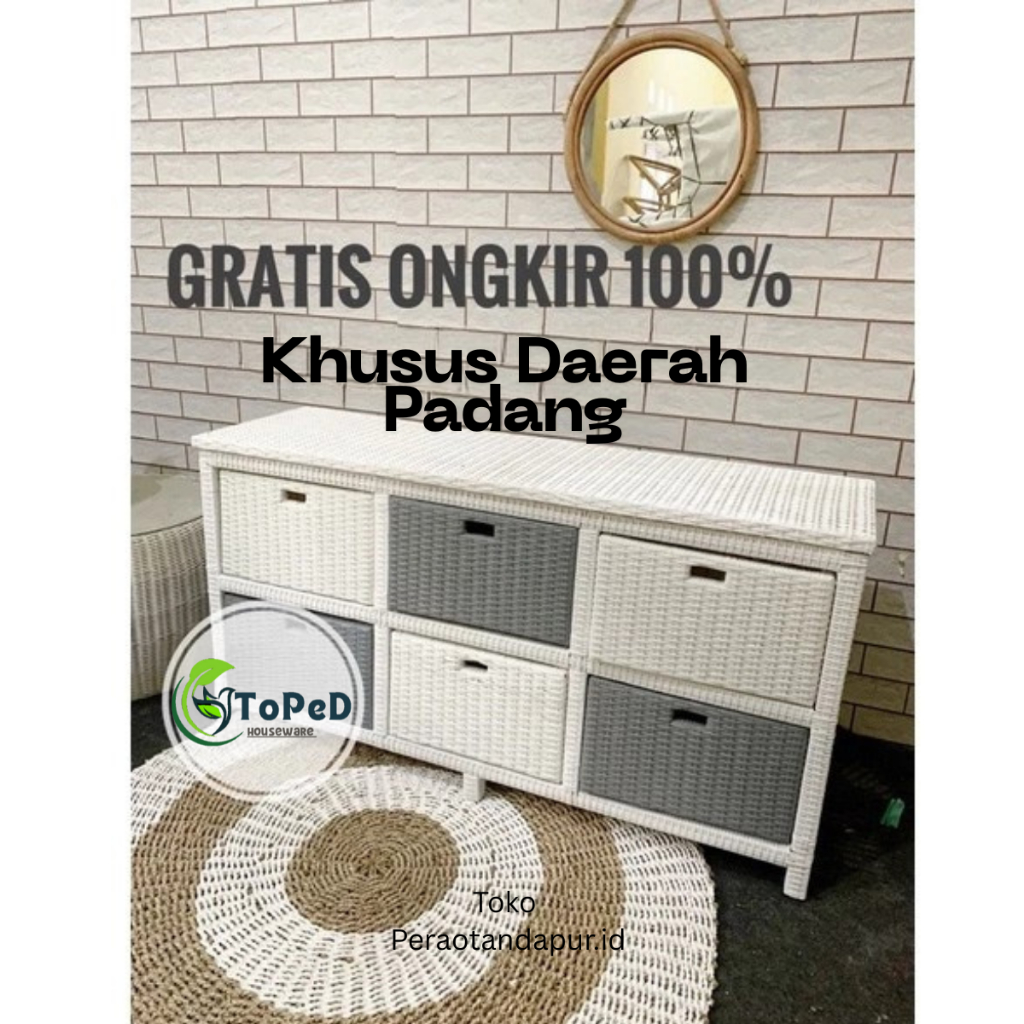 rak tv laci serbaguna rotan sintetis isi 6 laci/lemari rotan sintetis/lemari baju anak