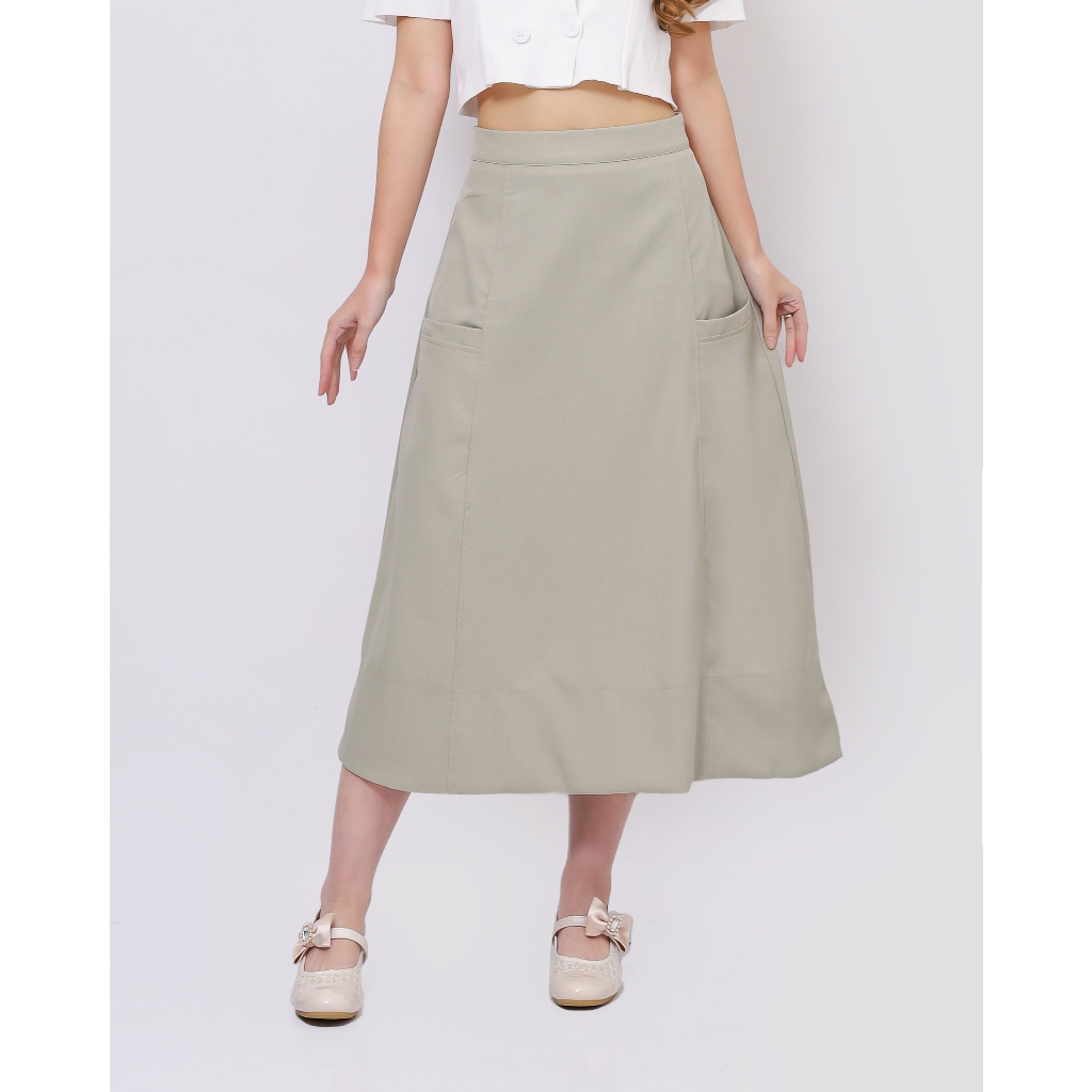 Beyond Closet Silvy Skirt - Rok Midi Katun Model A-Line