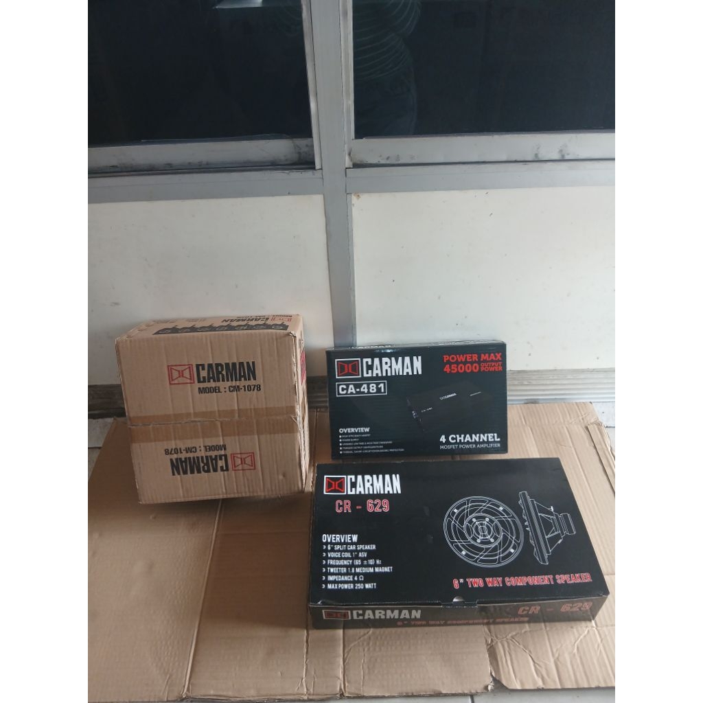 Paket audio mobil - Paket termurah dan bagus - Power CARMAN CA-481 Speaker split CARMAN CR-629 Subwo