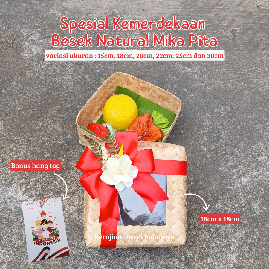 

READY STOCK SEPASANG BESEK KEMERDEKAAN NATURAL MIKA PITA BONUS TAG Box snack nasi kuning tumoeng kerajinan anyaman merah
