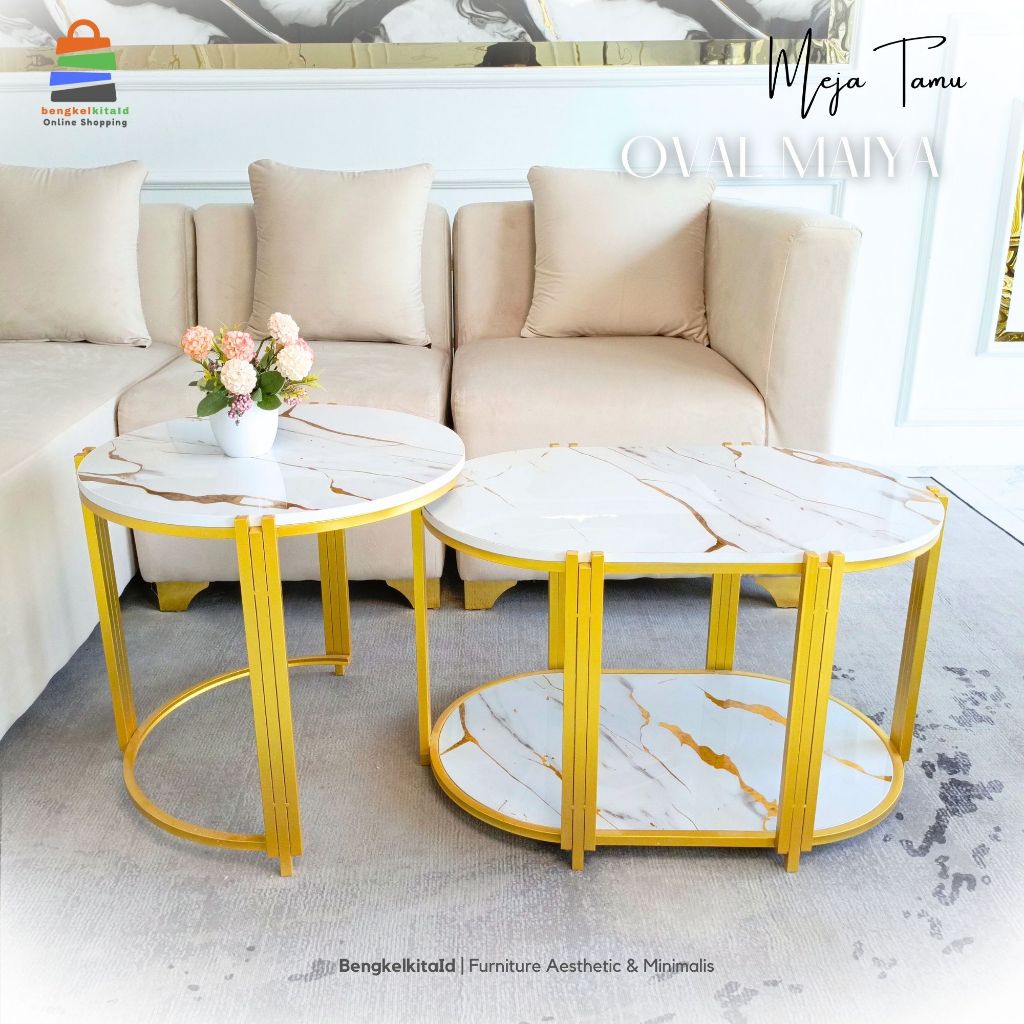 Maiya Meja Tamu Oval Minimalis Mewah Meja Ruang Tamu Minimalis Meja Tamu Aesthetic Meja Sofa
