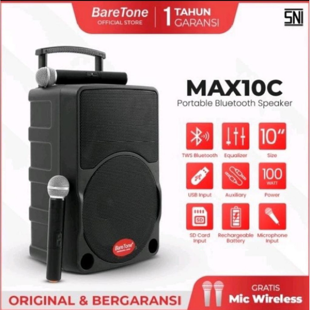 Speaker aktif Portable Baretone 10 inch karaoke max10c Wireless