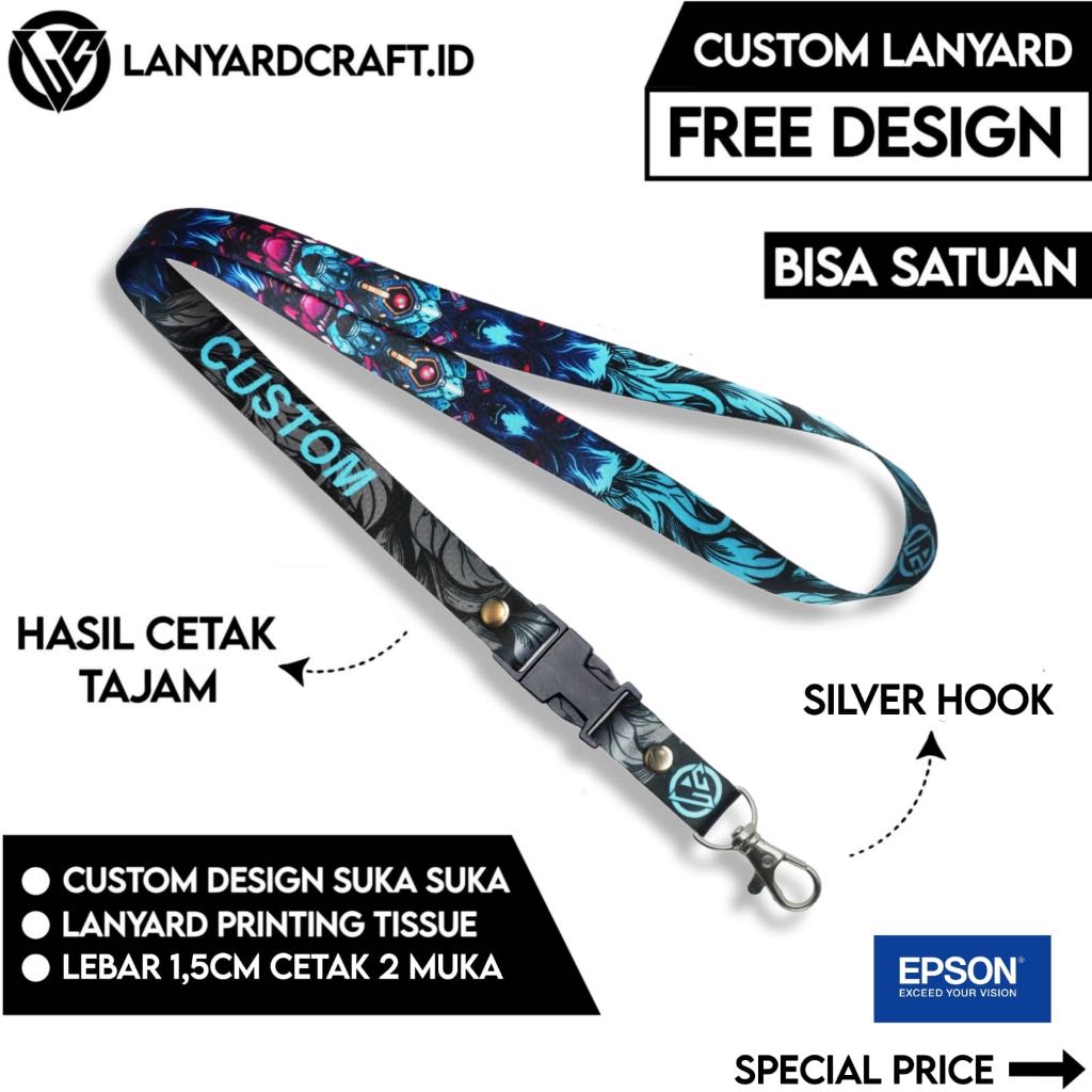 

[CUSTOM SATUAN] Custom Lanyard Size 1,5cm Type SS-SH Lanyard Id Card Printing / Lanyard Custom Desain Satuan