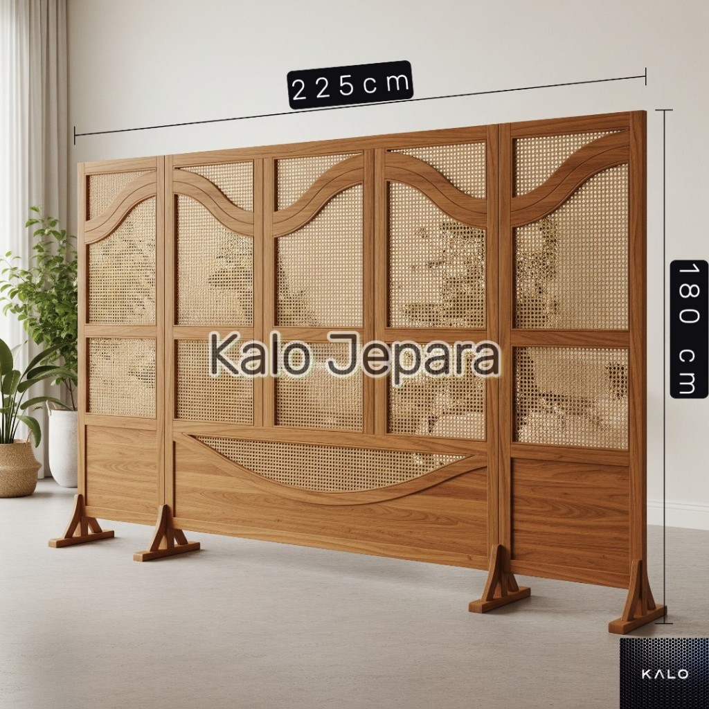 Partisi Rotan Kayu Jati 225 | Pembatas Ruangan Jumbo Minimalis Modern | Sketsel Ruang Tamu
