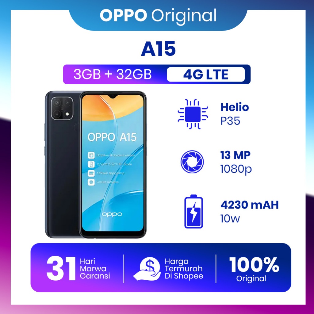 Oppo A15 3/32GB FullSet Original Second Garansi 100% Normal Tanpa Kendala