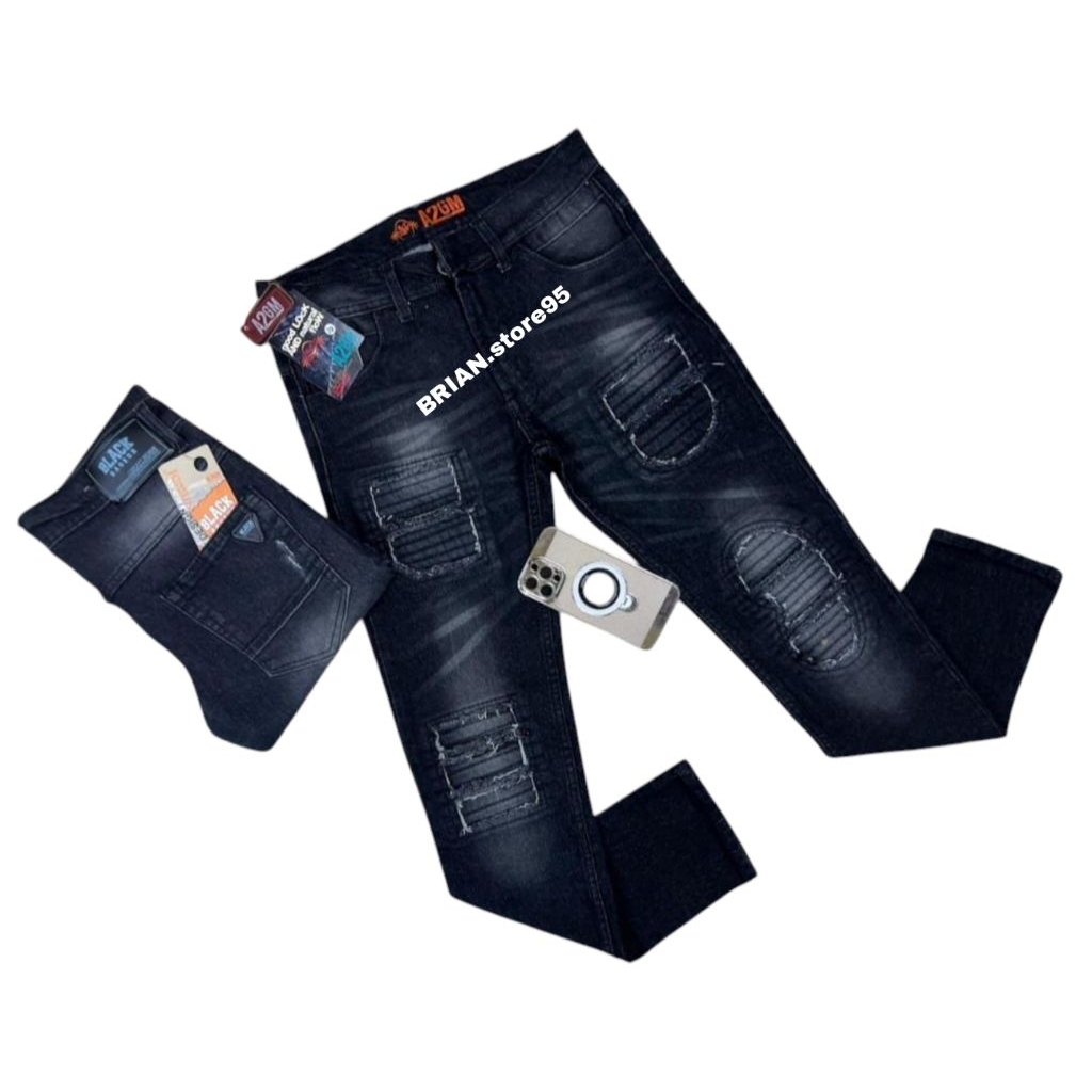celana jeans pria jeans ripped S1 rucas/celana jeans panjang pria black baron/celana panjang biker s