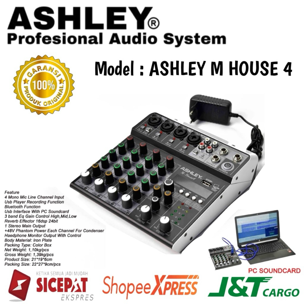 Mixer Ashley Mhouse 4 Original Mixer Ashley 4 Channel Bluetooth-Usb