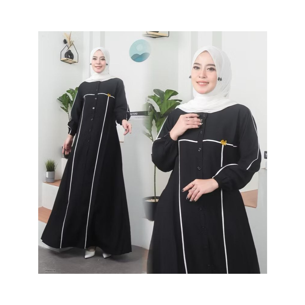 Gamis Hitam Wanita Gambar Drees Gamis Crinkle Airflow List Putih Jumbo Wudhu