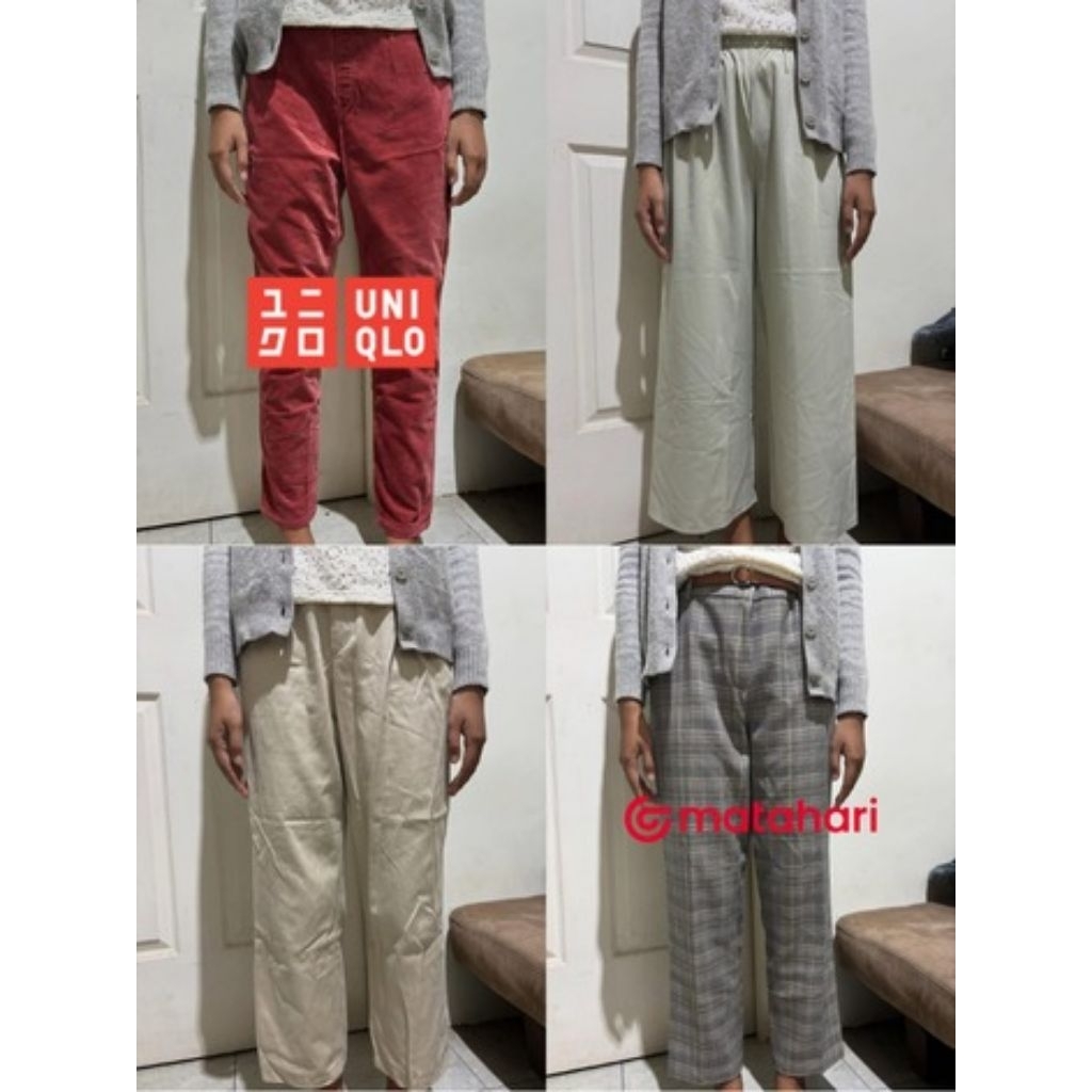UNIQLO MATAHARI CELANA JEANS KULOT WANITA BAHAN TARTAN KERJA KULIAH SANTAI [PRELOVED]