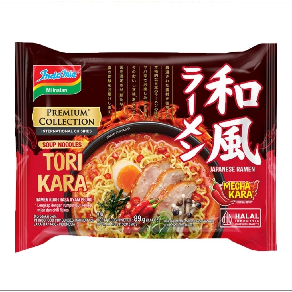 

Indomie Mi Instan Mie Premium Tori Kara Ayam Pedas 89g