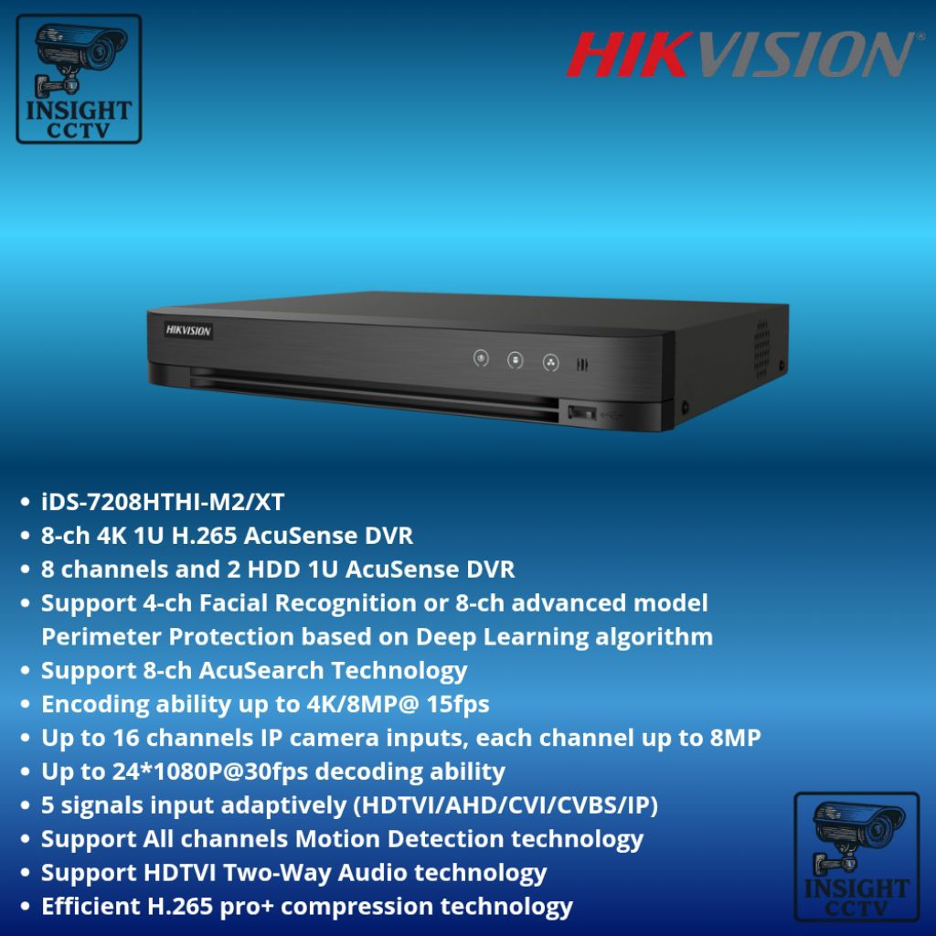 HIKVISION DVR 8CH 4K 8MP INPUT 2 HDD iDS-7208HTHI-M2/XT DVR 8CH CHANNEL HIKVISION 8MP DVR CCTV 8CH