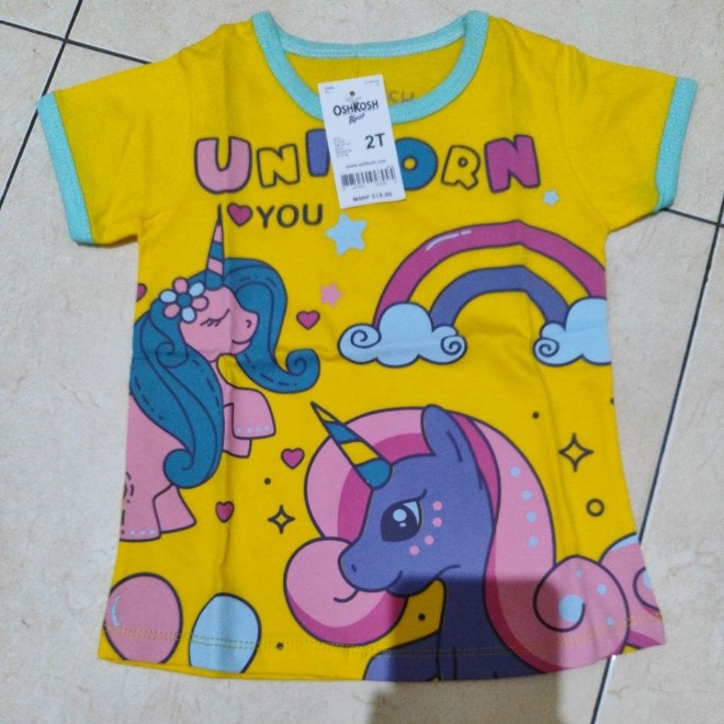 Kaos anak perempuan unicorn kuning