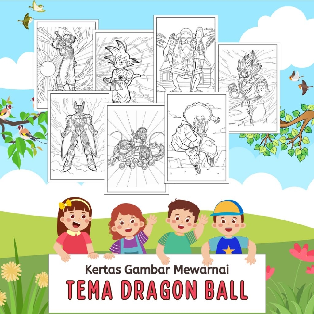 

20 LEMBAR KERTAS MEWARNAI ANAK TEMA DRAGON BALL (READY LANGSUNG KIRIM)