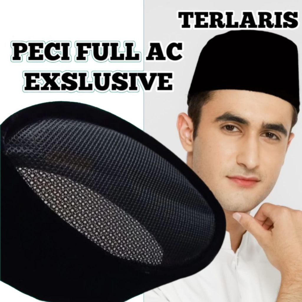 Songkok Hitam Polos Motif Full Ac Tinggi 7Cm/8Cm/9Cm/10Cm Kopiah Ful Ac