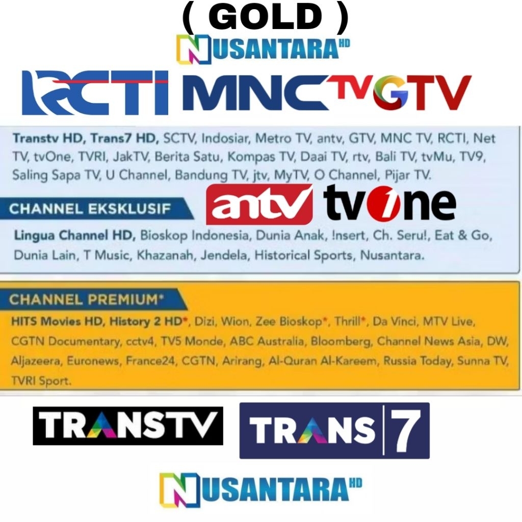 Paket Gold Nusantara HD Samsung HD TransVision Nusantara Tv Nasional Lokal Cling Basic Mnc Trans Kvi