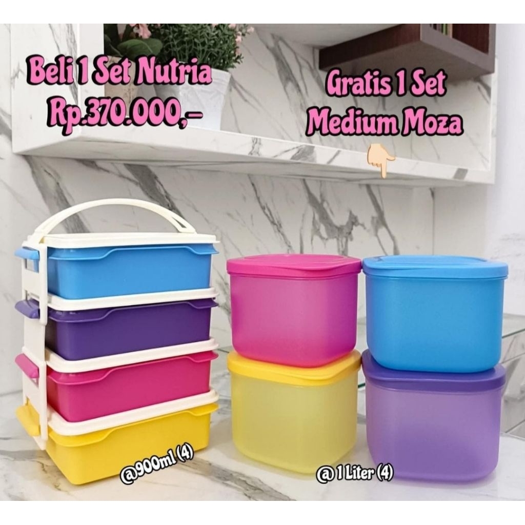

Moorlife Nutria Square 900ml Free Medium Moza 1L 4 pcs. Rantang Nutria