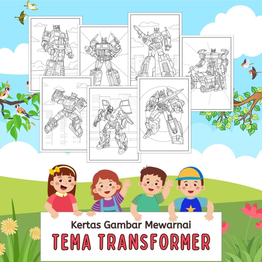 

20 LEMBAR KERTAS MEWARNAI ANAK TEMA TRANSFORMER (READY LANGSUNG KIRIM)