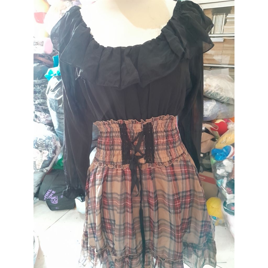 Dress korea kawai sifon smoke lengan panjang