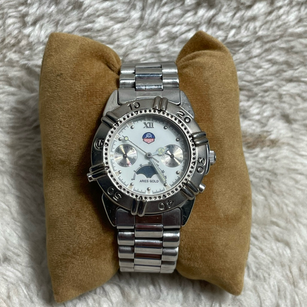 Jam Tangan analog Wanita ARIES GOLD Moonphase chronograph Vintage original