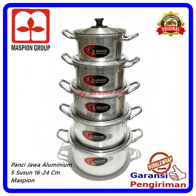 Panci Aluminium Jawa Susun 5 Ukuran 16 - 24 Cm Panci Masak Rebus 5 Tingkat Maspion
