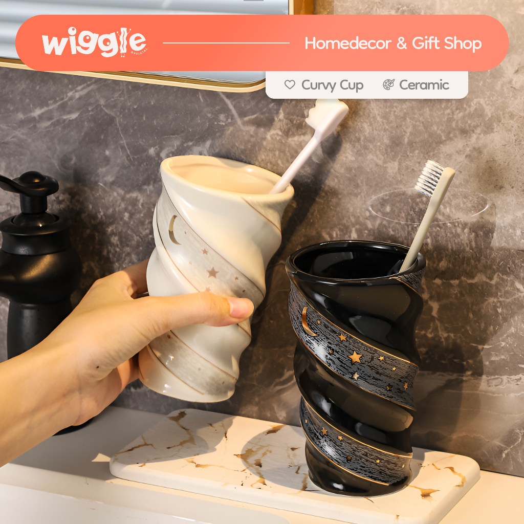 Wiggle Moon & Stars Tempat Sikat Gigi Unik Gelas Keramik Toothbrush Holder Ceramic Aesthetic Elegan 