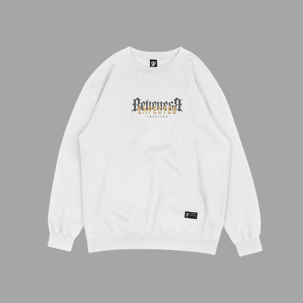 Crewneck Pria Distro Putih List Expected Masa Kini Sweater CN Cowo Cewe Brand Eunoia Projectid Cotto